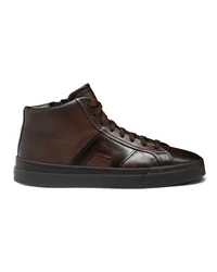 Santoni Dunkelbraune „Double Buckle“ Sneakers für Herren aus Leder Dunkelbraun