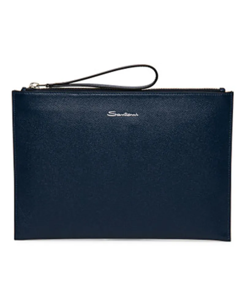 Santoni Blaue Pochette aus Saffiano-Leder Blau