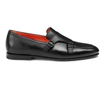 Schwarze Loafer für Herren aus Leder in Antik-Optik mit Doppelschnalle