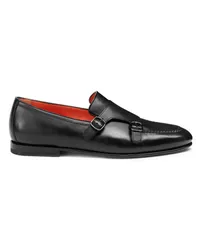 Santoni Schwarze Loafer für Herren aus Leder in Antik-Optik mit Doppelschnalle Schwarz