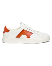 Santoni Weiß-orange Double Buckle Sneaker für Herren aus Leder Orange