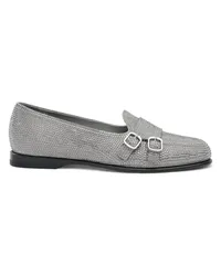 Santoni Silberfarbene Loafer Andrea für Damen mit Strass und Doppelschnalle Grau