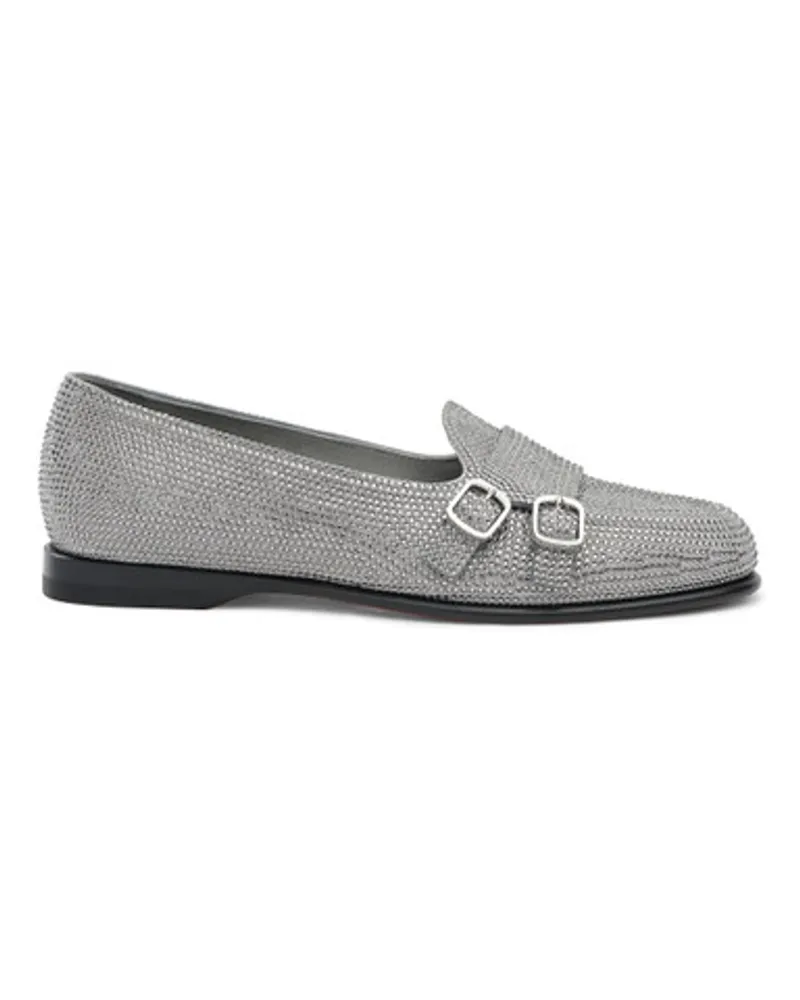 Santoni Silberfarbene Loafer Andrea für Damen mit Strass und Doppelschnalle Grau