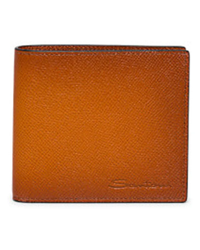 Santoni Orangefarbenes Portemonnaie aus Saffiano-Leder Orange