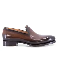 Santoni Braune Loafer für Herren aus Leder in Antik-Optik – Uniqua Dunkelbraun