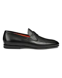 Santoni Schwarze Penny Loafer für Herren aus Leder in Antik-Optik Schwarz