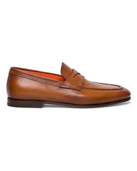 Santoni Braune Penny Loafer für Herren aus Leder Hellbraun