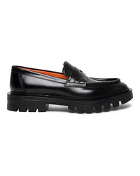 Santoni Schwarze Penny Loafer für Damen aus Leder in Antik-Optik Schwarz