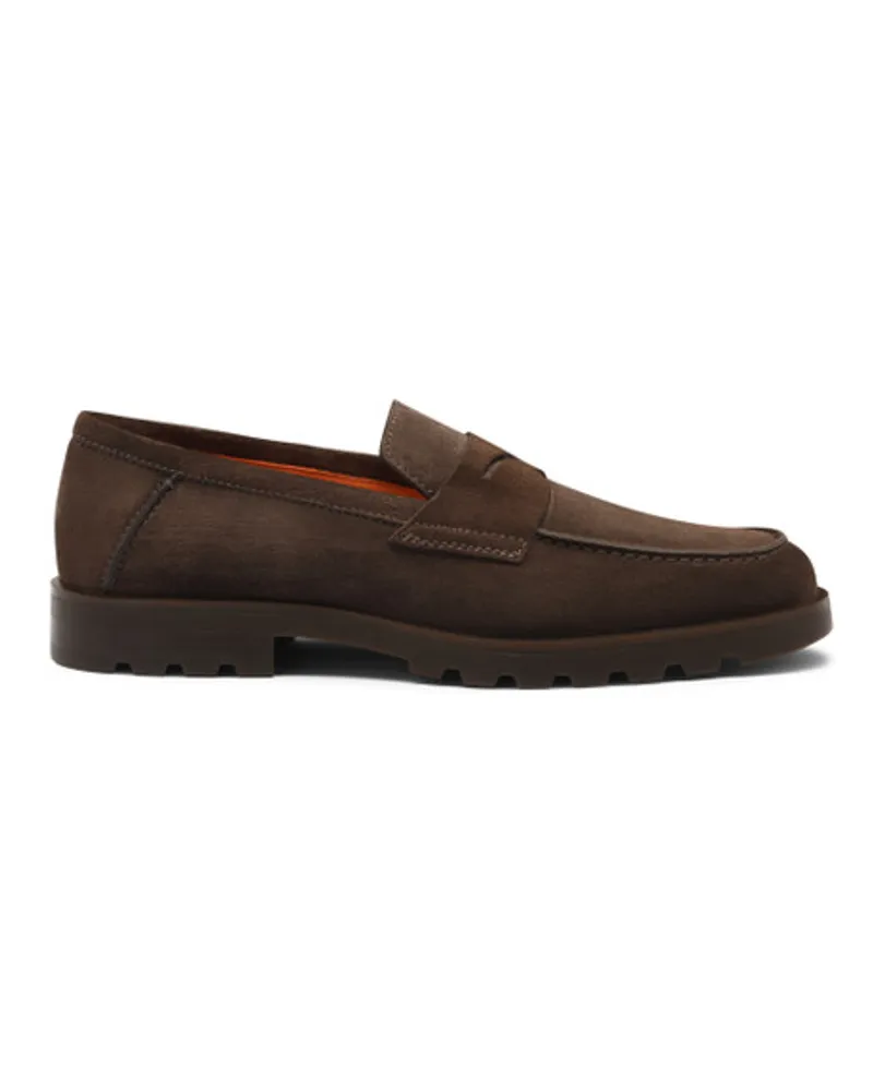 Santoni Dunkelbraune Penny-Loafer für Herren aus Wildleder Dunkelbraun