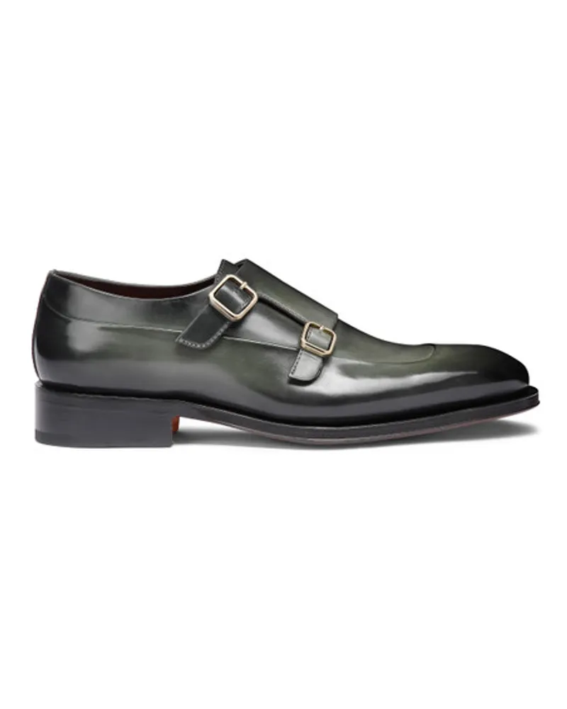 Santoni Grüne Doppel-Monkstraps für Herren aus Leder Grun