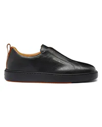 Santoni Schwarze Slip-on-Sneakers für Herren aus getrommeltem Leder Schwarz