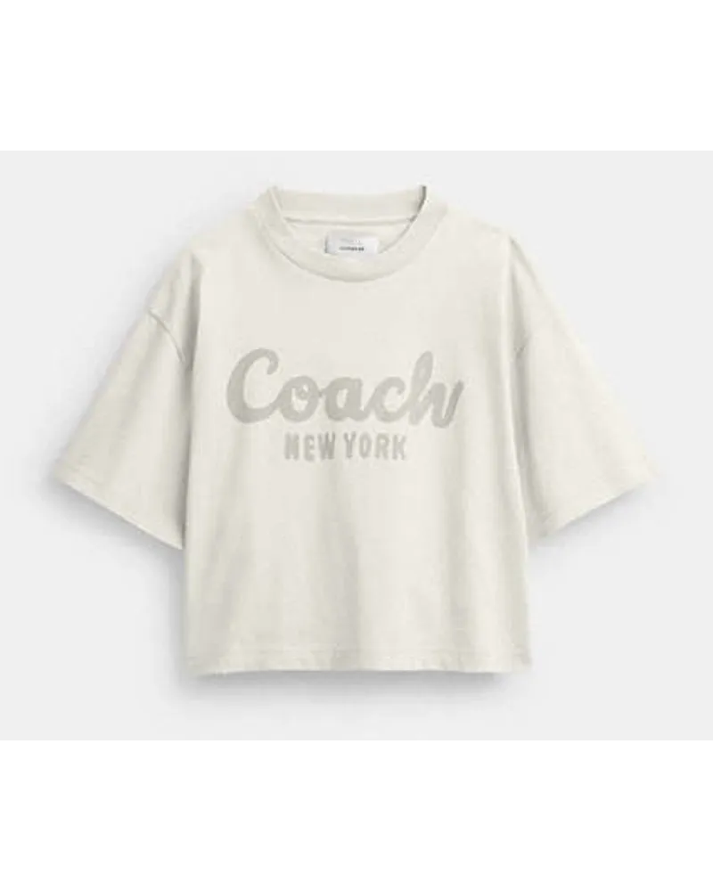 Coach Verkürztes T-Shirt mit kursiver Signature Beige