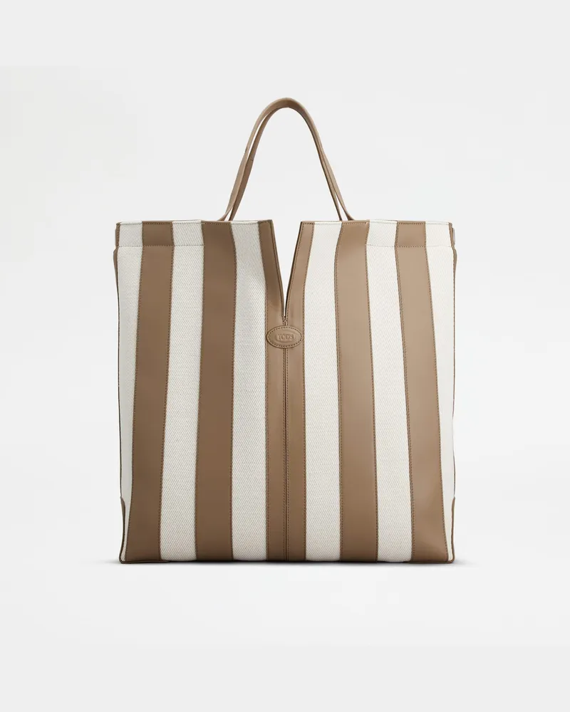 TOD'S Di Bag Folio aus Leder und Canvas Medium, BEIGE,WEISS,  - Bags Beige