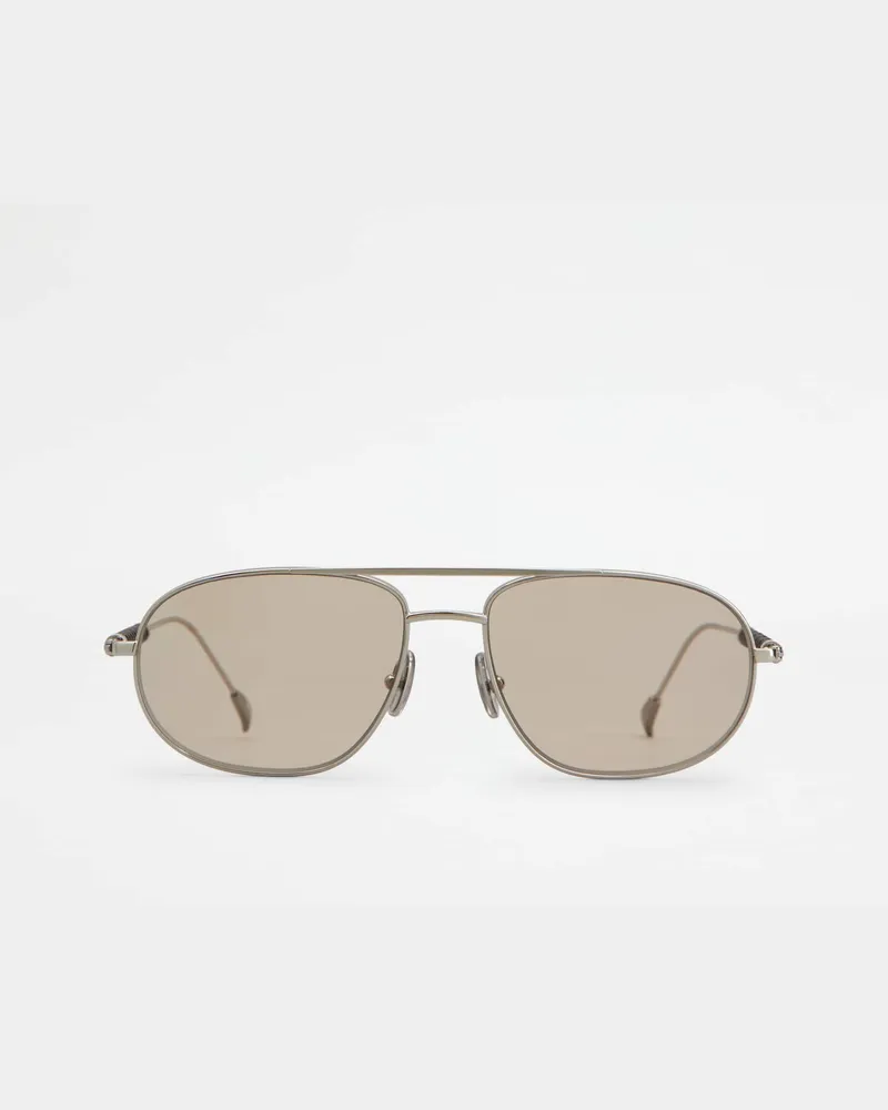TOD'S Sonnenbrille mit Lederbügeln, BRAUN,SILBER,  - Sunglasses Braun