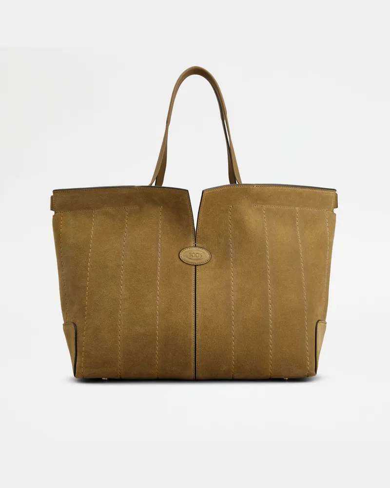 TOD'S Di Bag Folio aus Veloursleder Medium-Small, BRAUN,  - Bags Braun