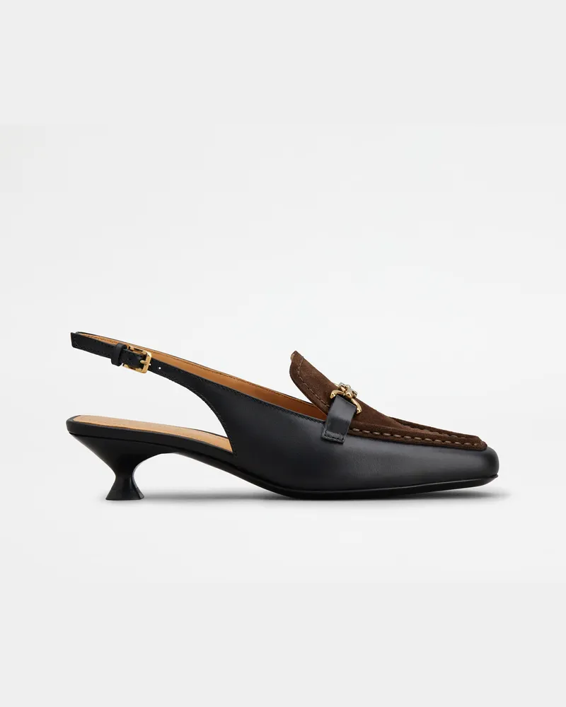 TOD'S Slingback-Loafers aus Leder, BRAUN,SCHWARZ Shoes Braun