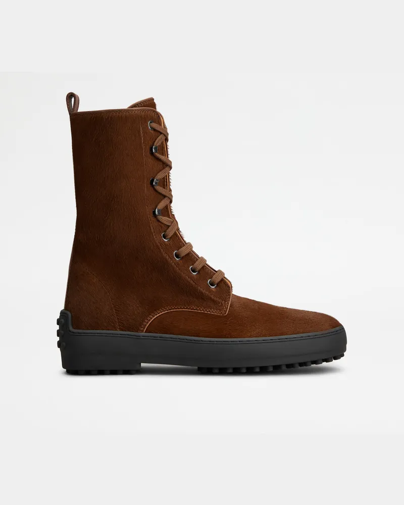 TOD'S Stiefeletten Winter Gommino aus Leder in Ponyfell-Optik, BRAUN Shoes Braun