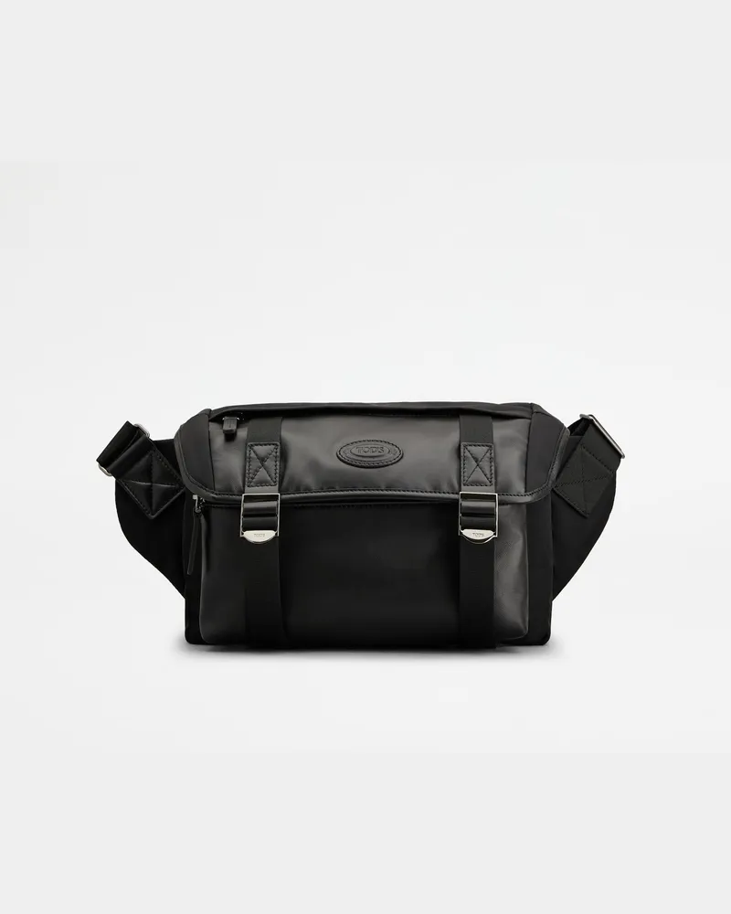 TOD'S Umhängetasche aus Stoff und Leder Small, SCHWARZ,  - Bags Schwarz