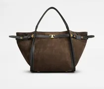 Shopper T Signature aus Veloursleder Small, BRAUN,  - Bags
