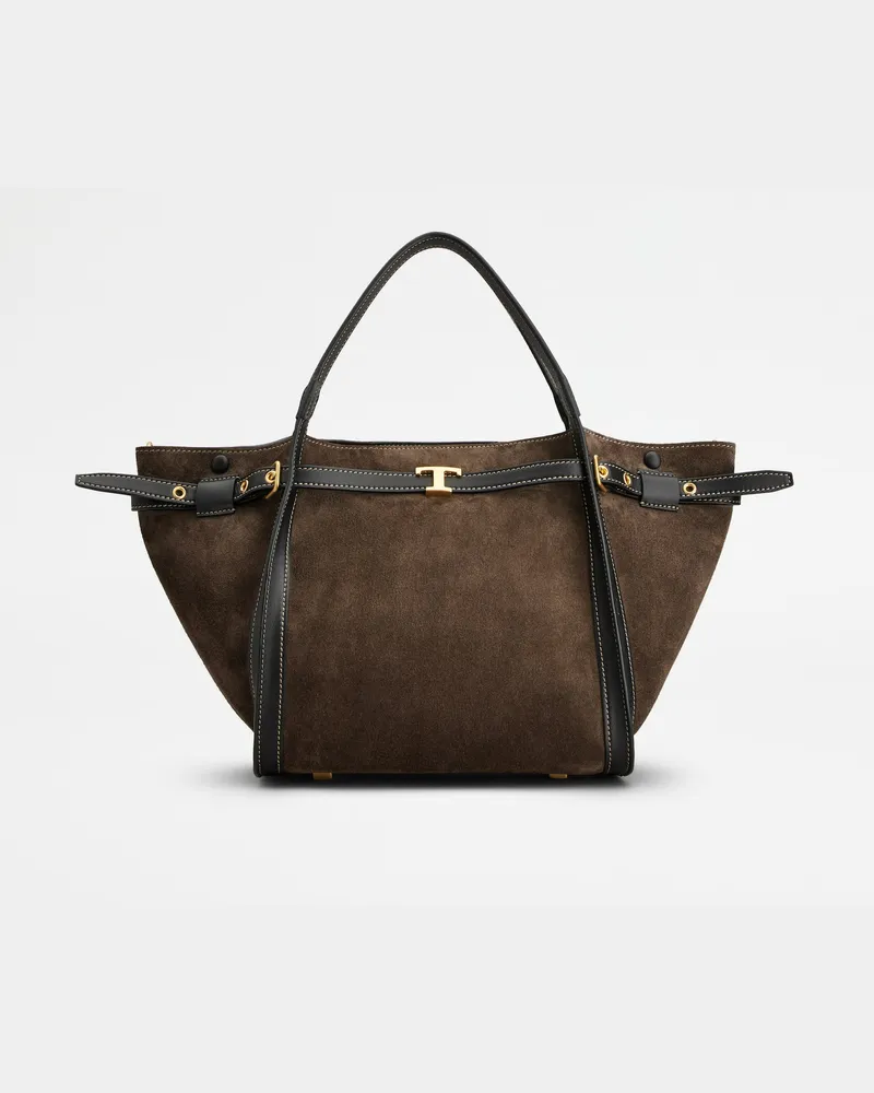 TOD'S Shopper T Signature aus Veloursleder Small, BRAUN,  - Bags Braun