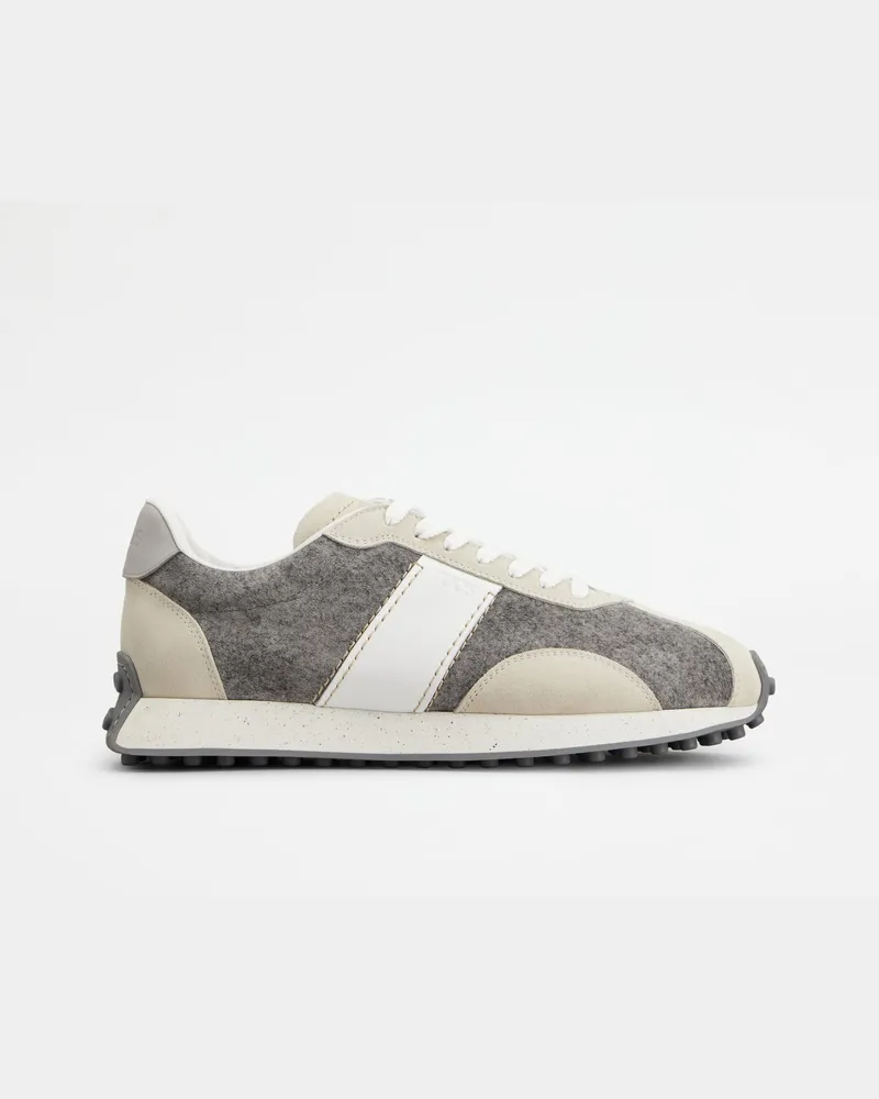TOD'S Sneakers T Vintage aus Veloursleder und Stoff, WEISS,BEIGE,GRAU Shoes Weiss