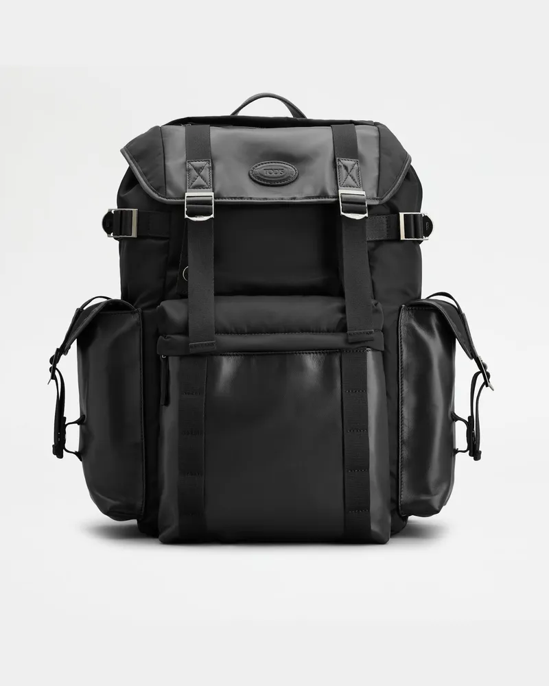 TOD'S Rucksack aus Stoff und Leder Medium Schwarz
