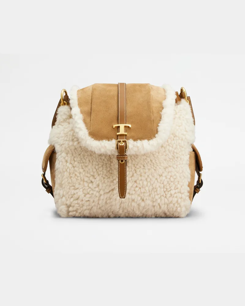 TOD'S Rucksack aus Shearling Mini, BEIGE,BRAUN,  - Bags Beige