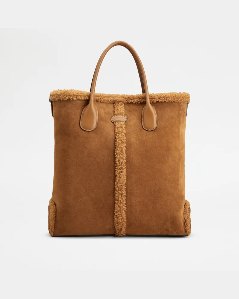 TOD'S Di Bag aus Veloursleder und Shearling Medium, BRAUN,  - Bags Braun