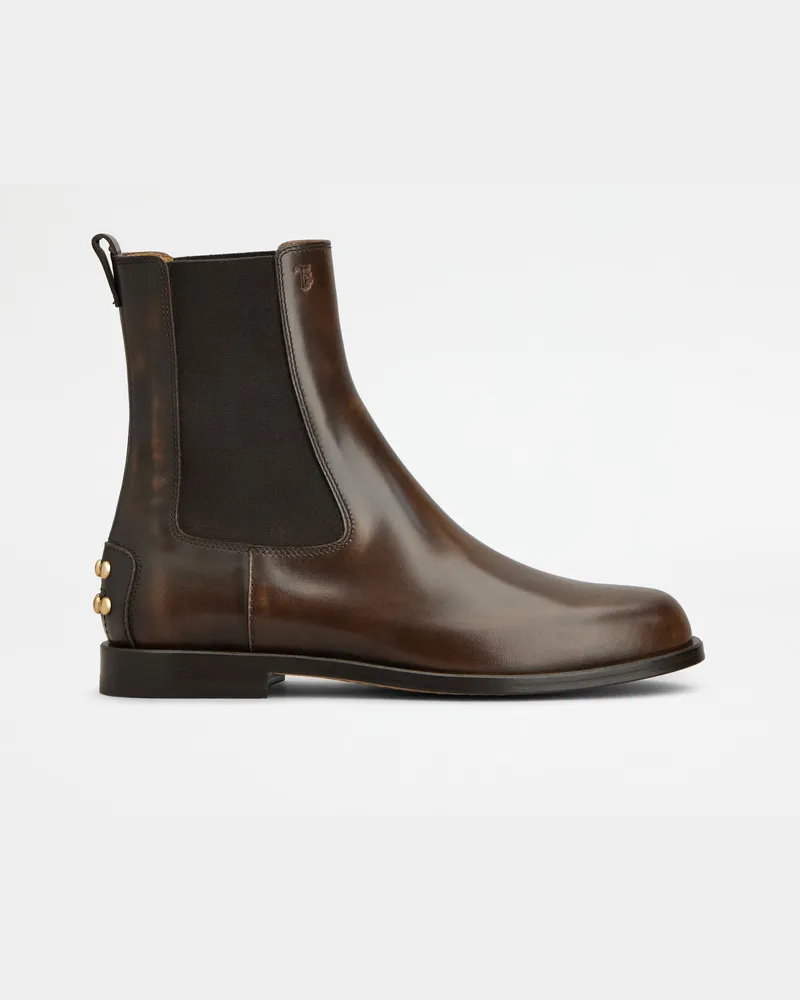 TOD'S Chelsea Boots Metal Dots aus Leder, BRAUN Shoes Braun