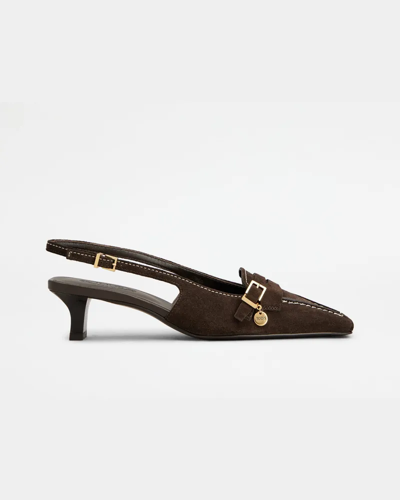 TOD'S Slingback-Pumps aus Veloursleder, BRAUN Shoes Braun