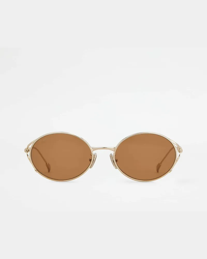 TOD'S Ovale Sonnenbrille mit Lederbügeln, NATUR,GOLD,  - Sunglasses Natur