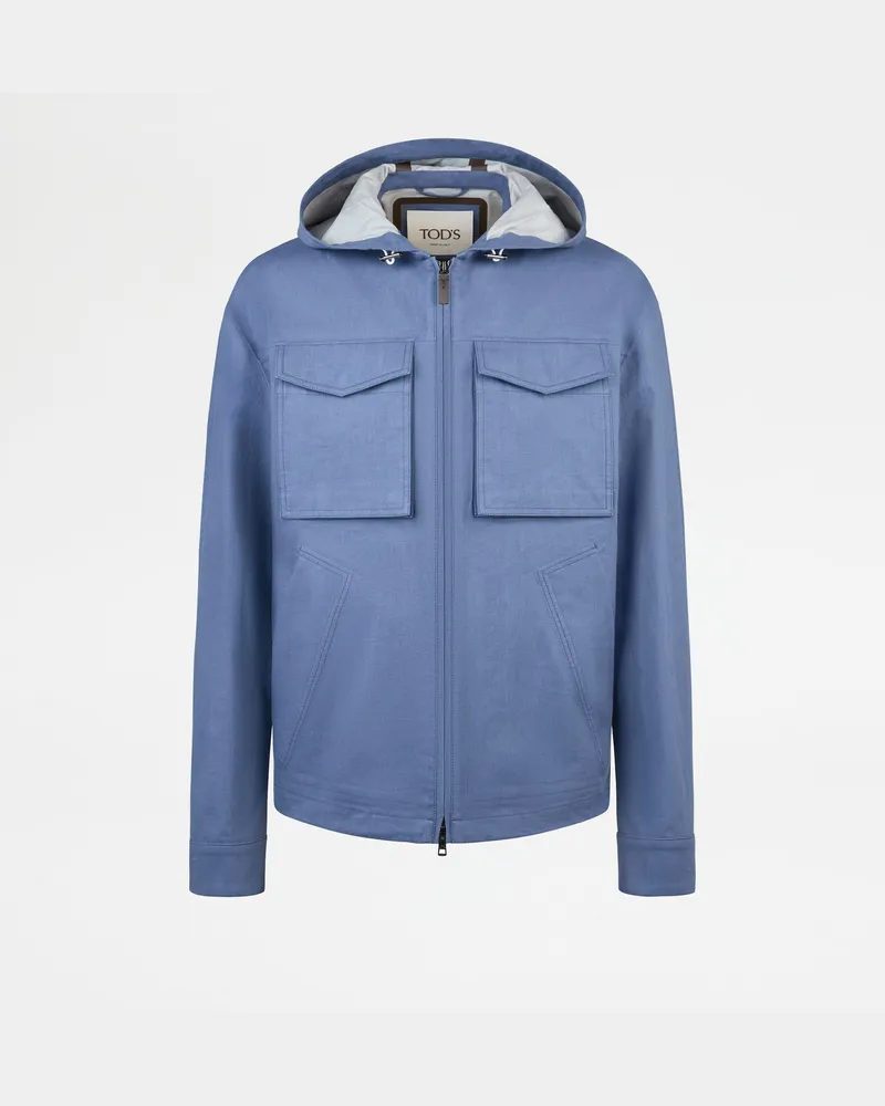 TOD'S Jacke aus Leinen mit Kapuze, BLAU Coat / Trench Blau
