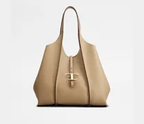 Shopper T Timeless aus Leder Medium, BEIGE,  - Bags