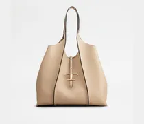 Shopper T Timeless aus Leder Medium, BEIGE, - Bags