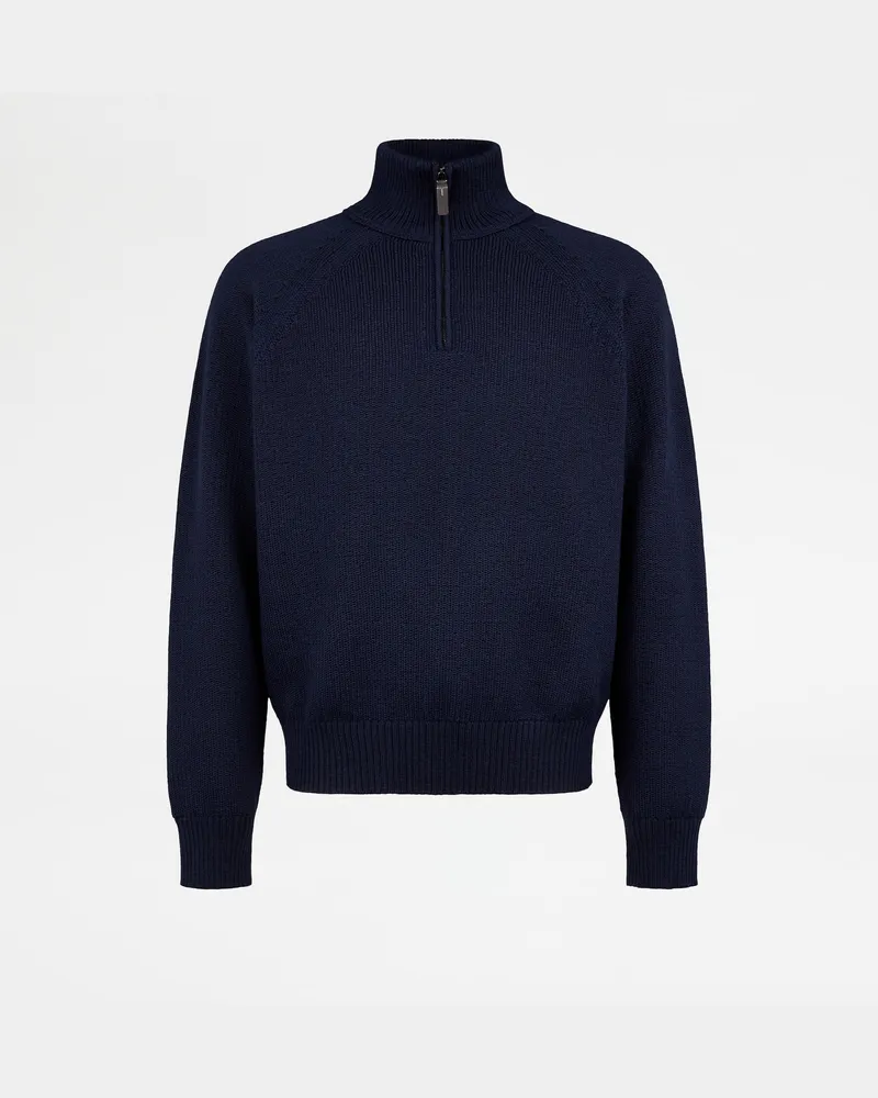 TOD'S Pullover mit halblangem Reißverschluss aus Merinowolle, BLAU, XX - Knitwear Blau