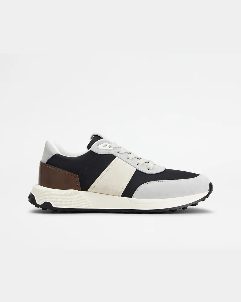 TOD'S Sneakers aus Leder und technischem Gewebe, CREME,SCHWARZ,GRAU Shoes Creme