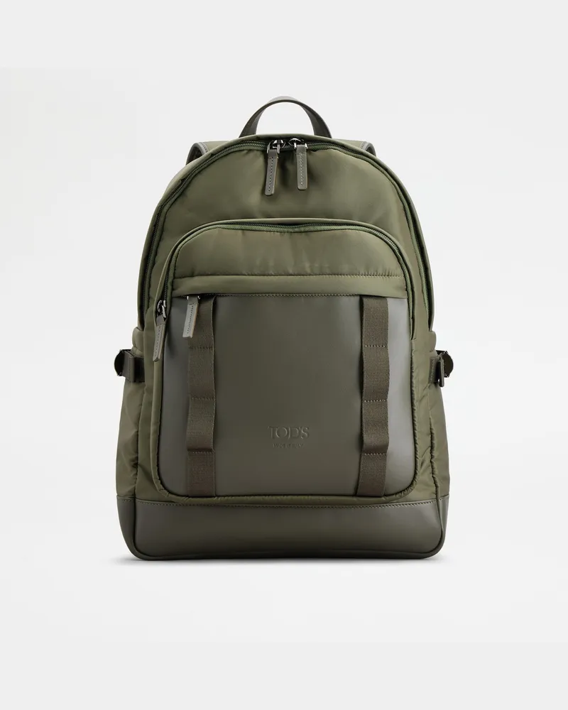 TOD'S Rucksack aus Stoff und Leder Medium Grün