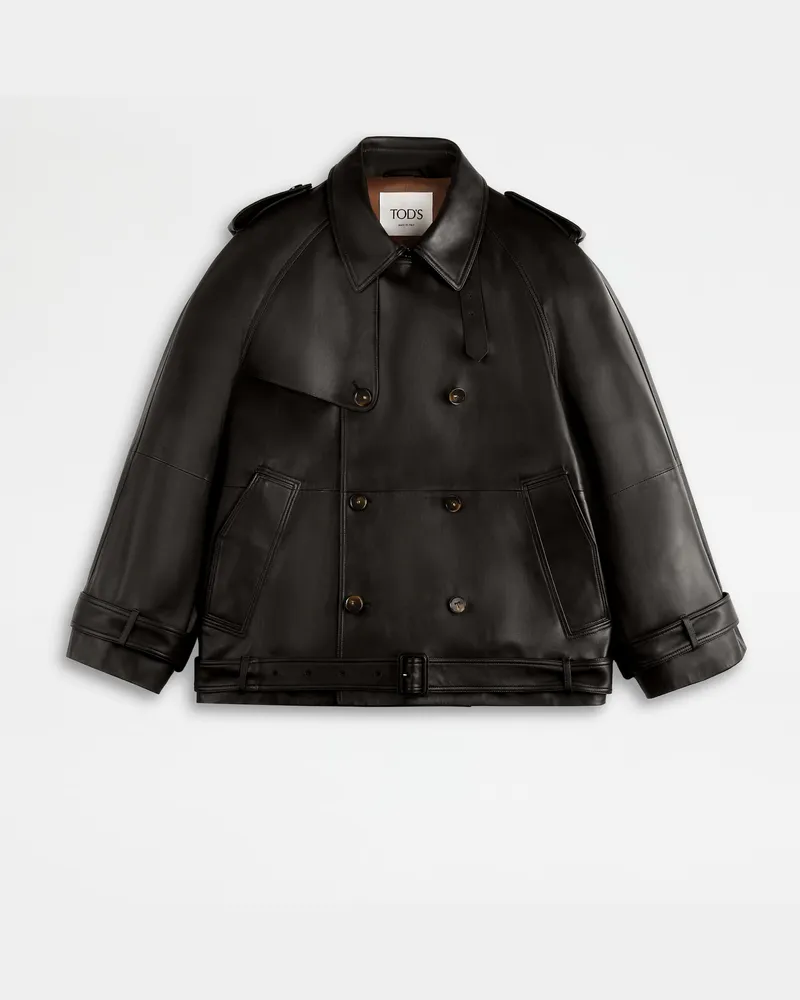 TOD'S Kurzer Trenchcoat Comfort Fit aus Leder, BRAUN Coat / Trench Braun