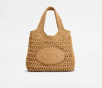 Shopper aus Bast und Leder Mini, BEIGE,  - Bags
