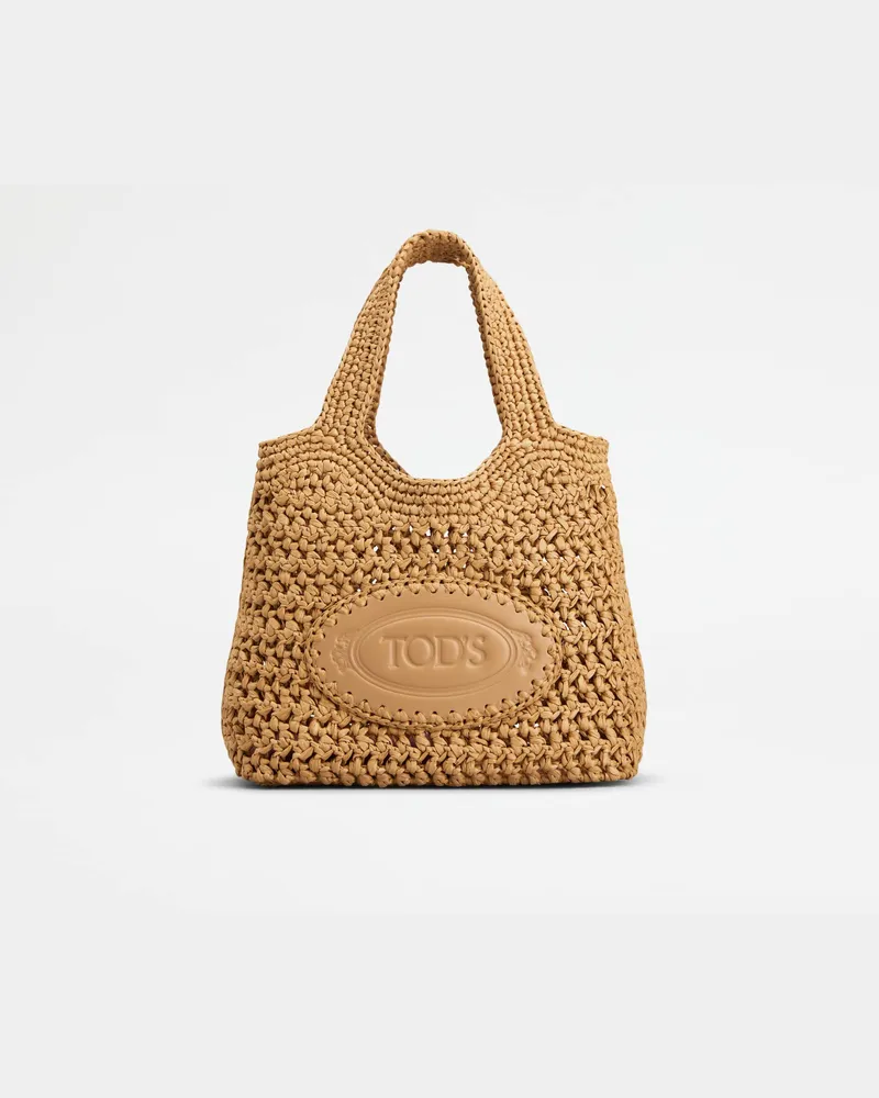 TOD'S Shopper aus Bast und Leder Mini, BEIGE,  - Bags Beige