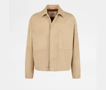 Jacke aus Pashmy-Veloursleder, BEIGE, XX - Coat / Trench