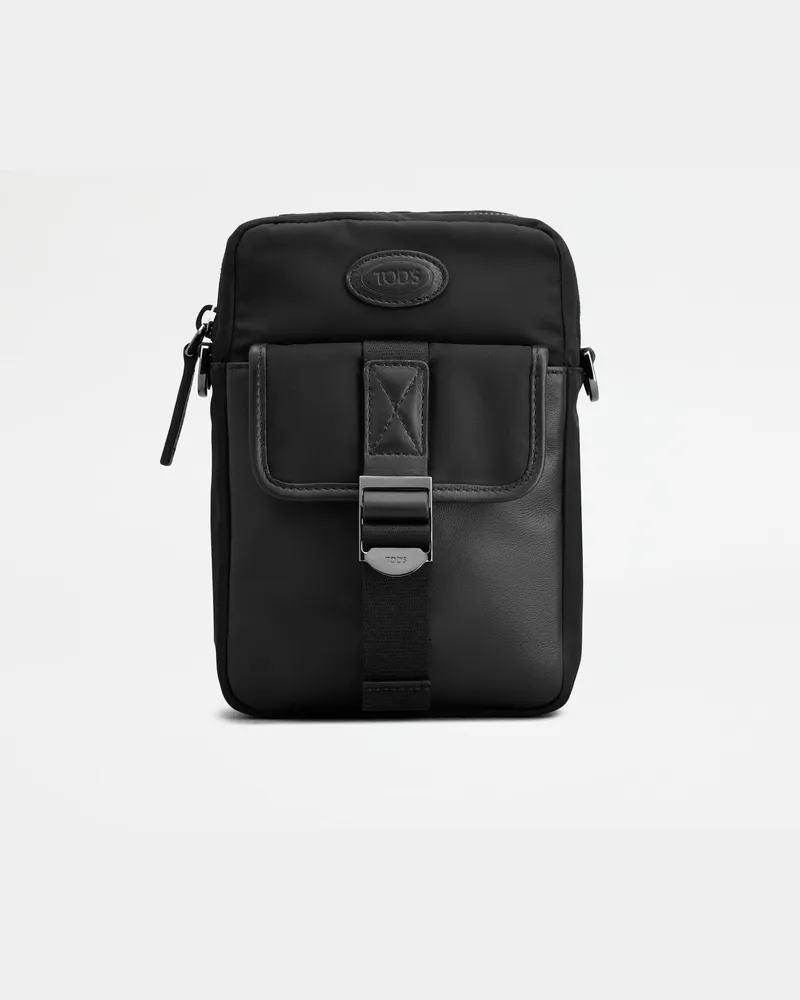 TOD'S Handy-Etui aus Stoff und Leder Mini, SCHWARZ,  - Bags Schwarz