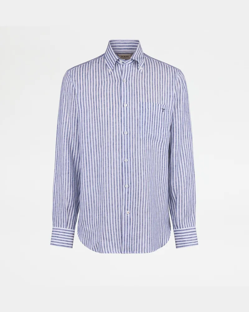 TOD'S Button-Down-Hemd aus gestreiftem Leinen, BLAU, XX - Shirts Blau
