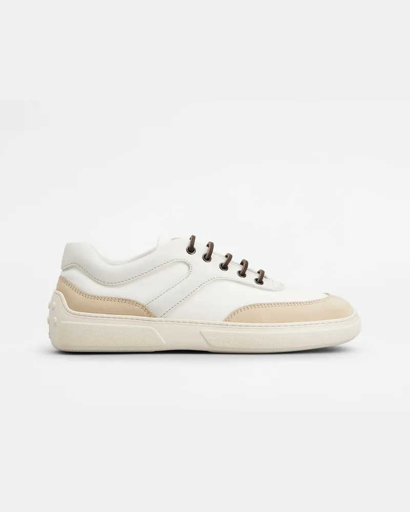 TOD'S Sneakers aus Nubukleder und Stoff, BEIGE,WEISS Shoes Beige