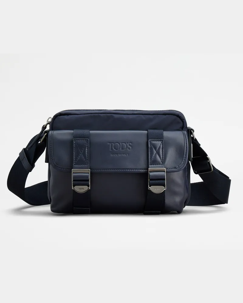 TOD'S Messenger-Tasche aus Stoff und Leder Mini, BLAU,  - Bags Blau