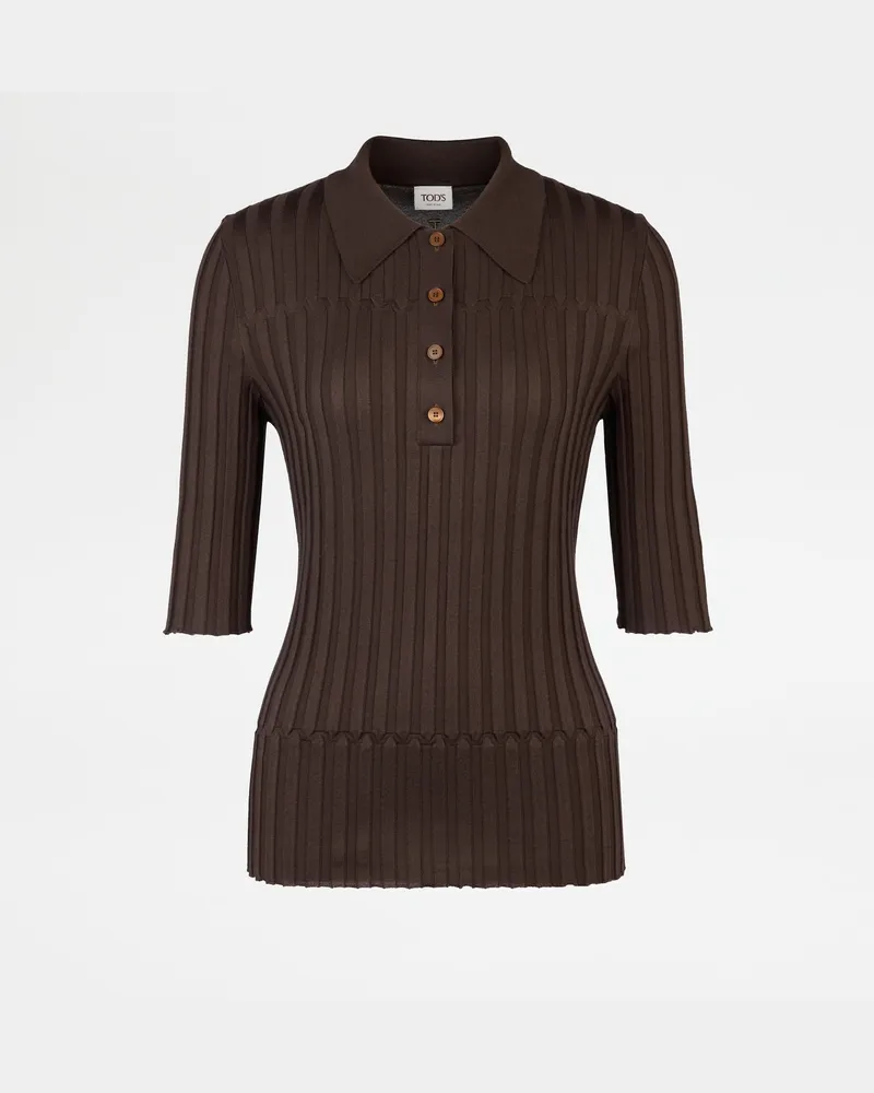 TOD'S Halbarm-Poloshirt aus Seide, BRAUN Knitwear Braun