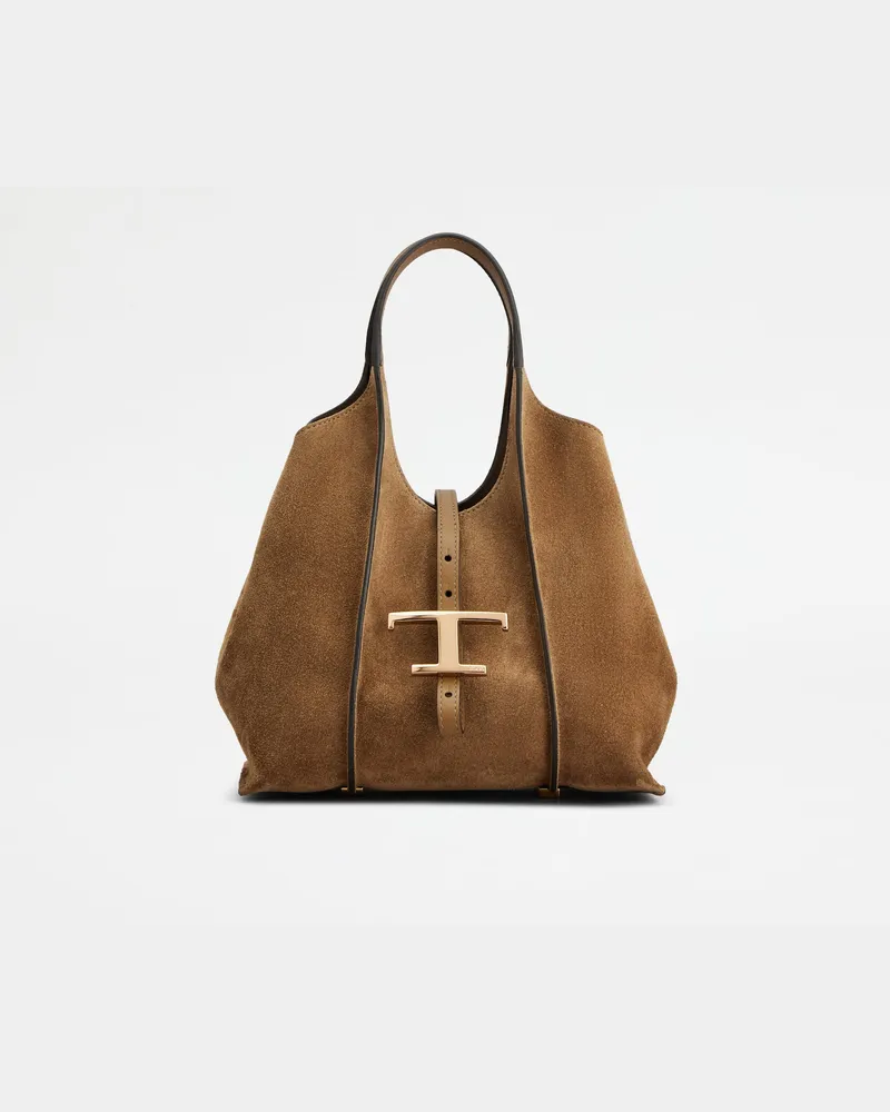 TOD'S Shopper T Timeless aus Veloursleder Mini, BRAUN,  - Bags Braun