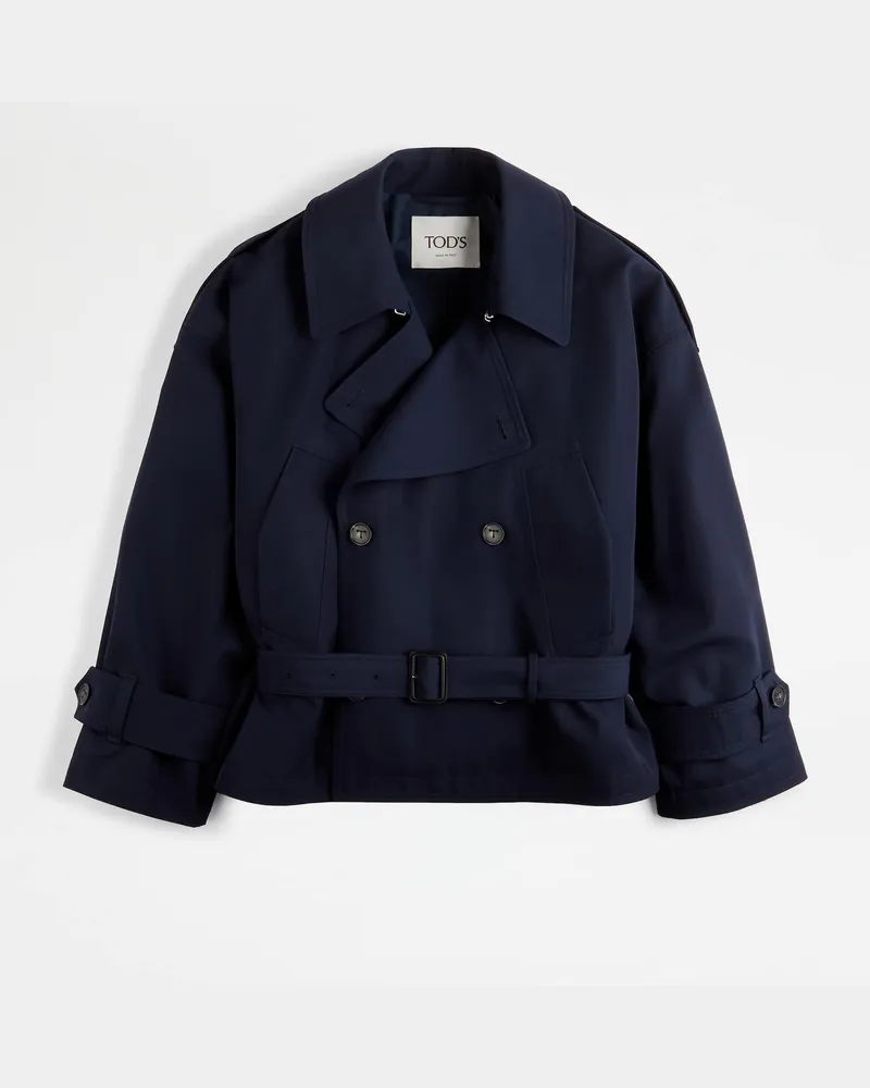 TOD'S Kurzer Trenchcoat aus einer Wollmischung Blau