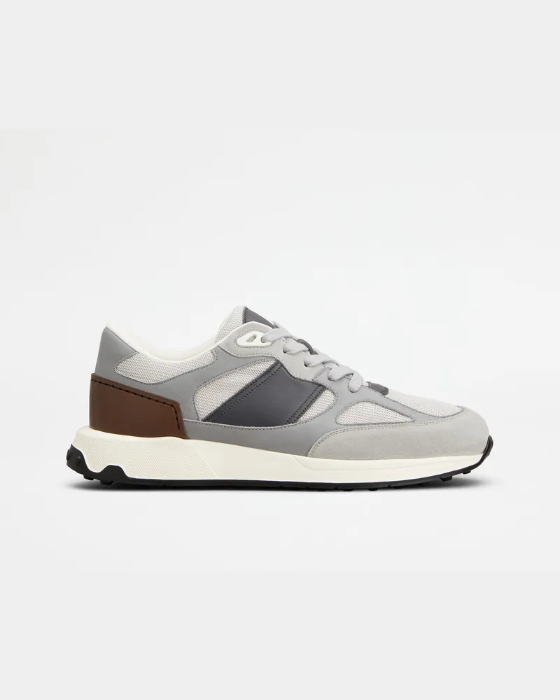 TOD'S Sneakers aus Leder und Stoff, BRAUN,GRAU Shoes Braun