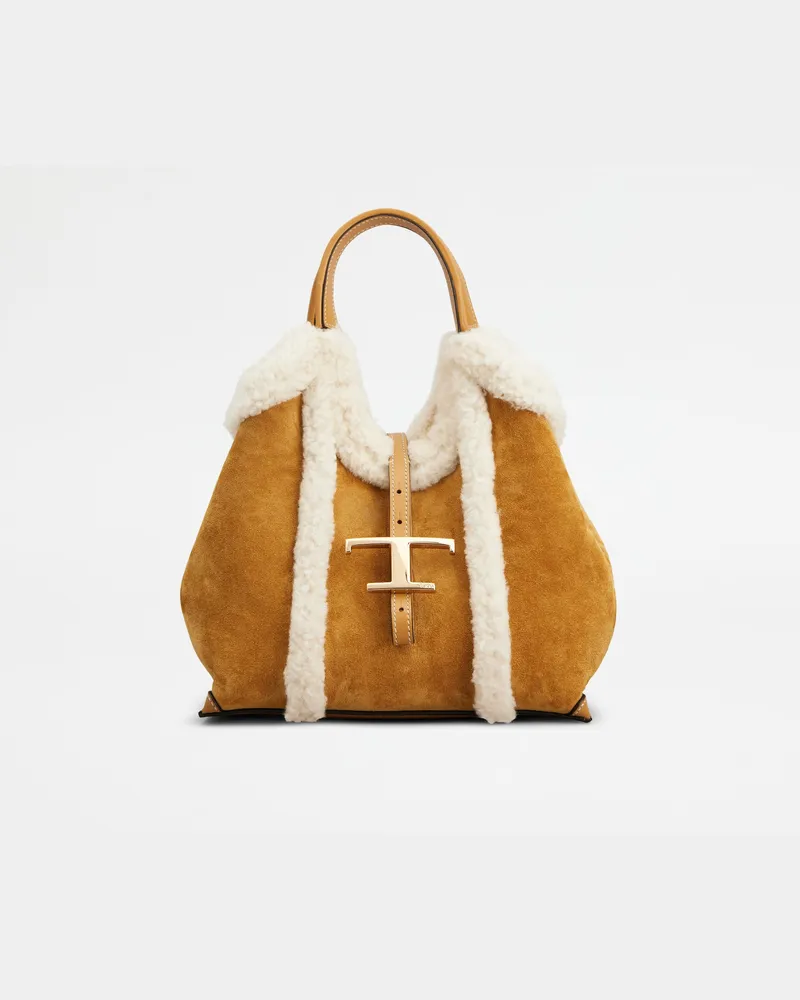 TOD'S Shopper T Timeless aus Veloursleder Mini, WEISS,BRAUN,  - Bags Weiss